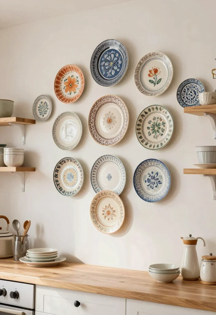 12 Kitchen Shelving Ideas for Smarter Everyday Storage 122 12 Kitchen Shelving Ideas for Smarter Everyday Storage - 12. Decorative Plates as Wall Art 1