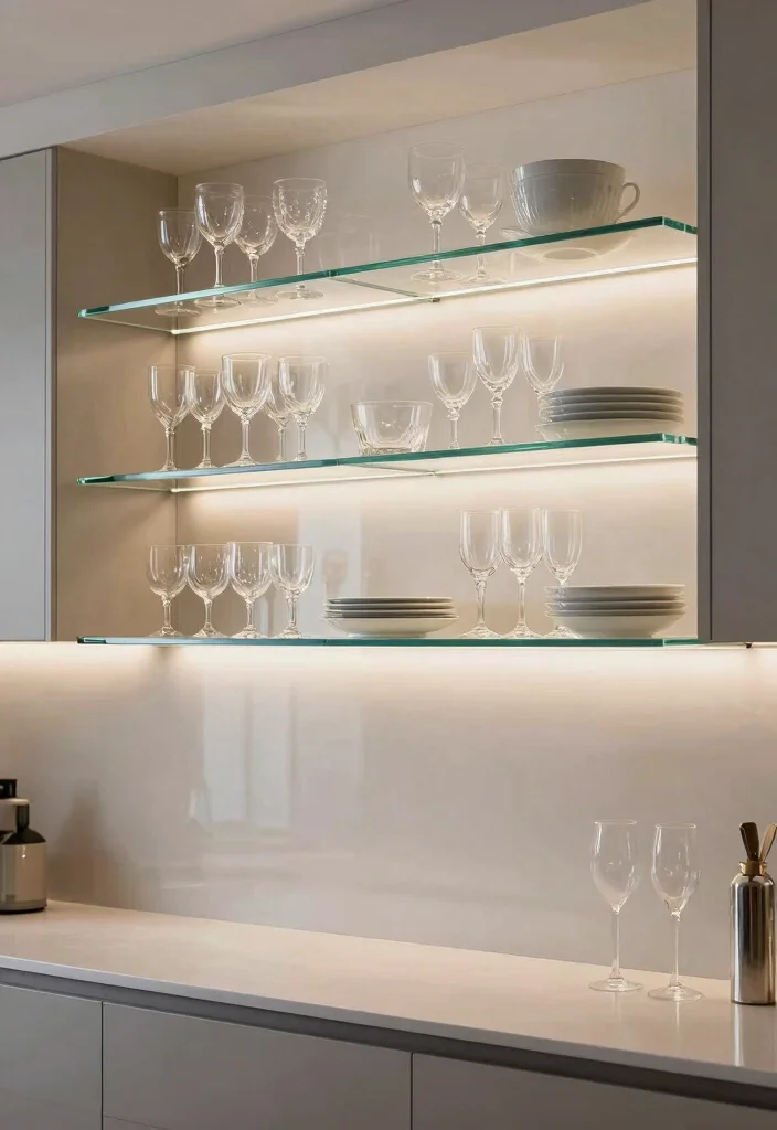 12 Kitchen Shelving Ideas for Smarter Everyday Storage 56 12 Kitchen Shelving Ideas for Smarter Everyday Storage - 6. Stylish Glass Shelves for a Chic Touch 1