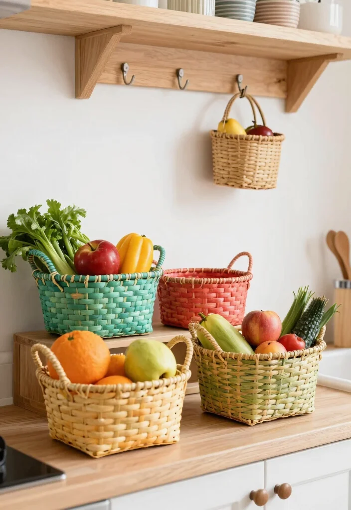 12 Kitchen Shelving Ideas for Smarter Everyday Storage 67 12 Kitchen Shelving Ideas for Smarter Everyday Storage - 7. Colorful Baskets for Organized Charm 1