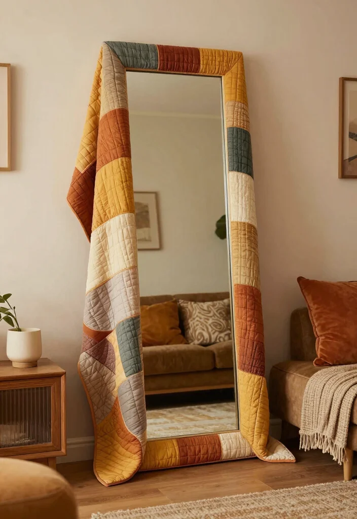 12 Living Room Mirror Covering Solutions for a Clean Updated Look - 10. Quilted Fabric Cover 1