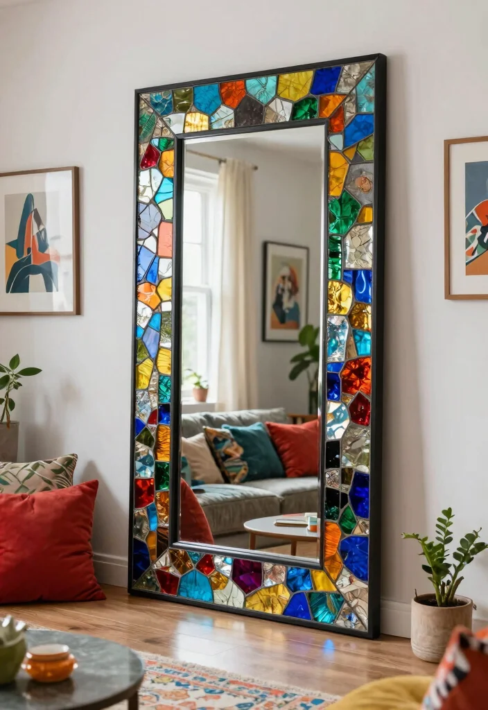 12 Living Room Mirror Covering Solutions for a Clean Updated Look - 12. Recycled Glass Mosaic 1