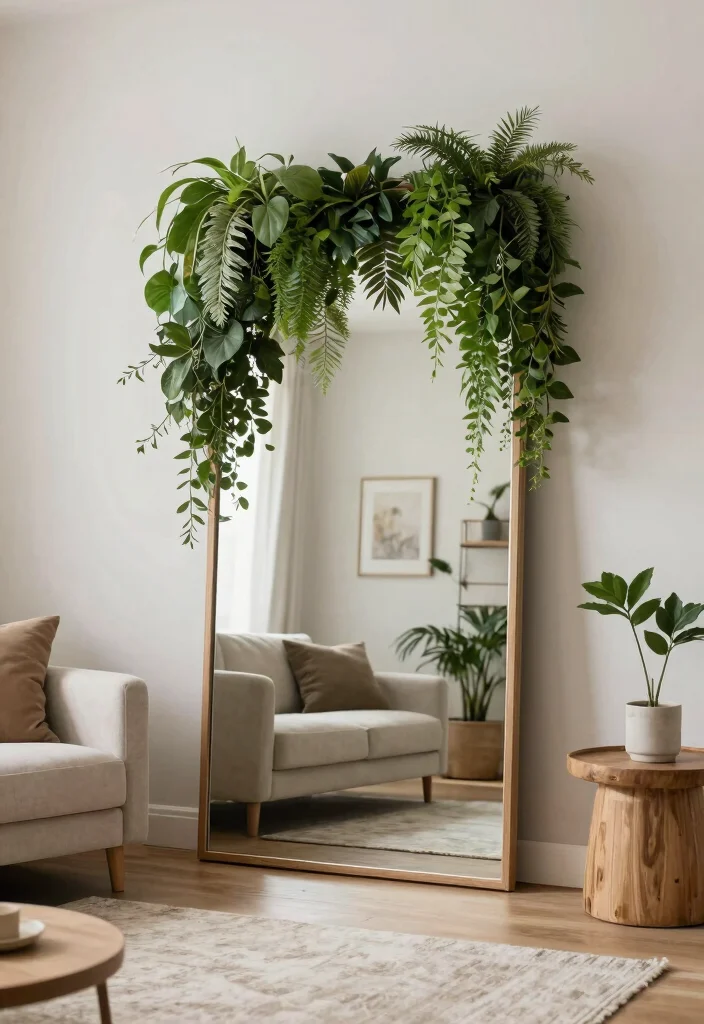 12 Living Room Mirror Covering Solutions for a Clean Updated Look - 4. Greenery Paneling 1
