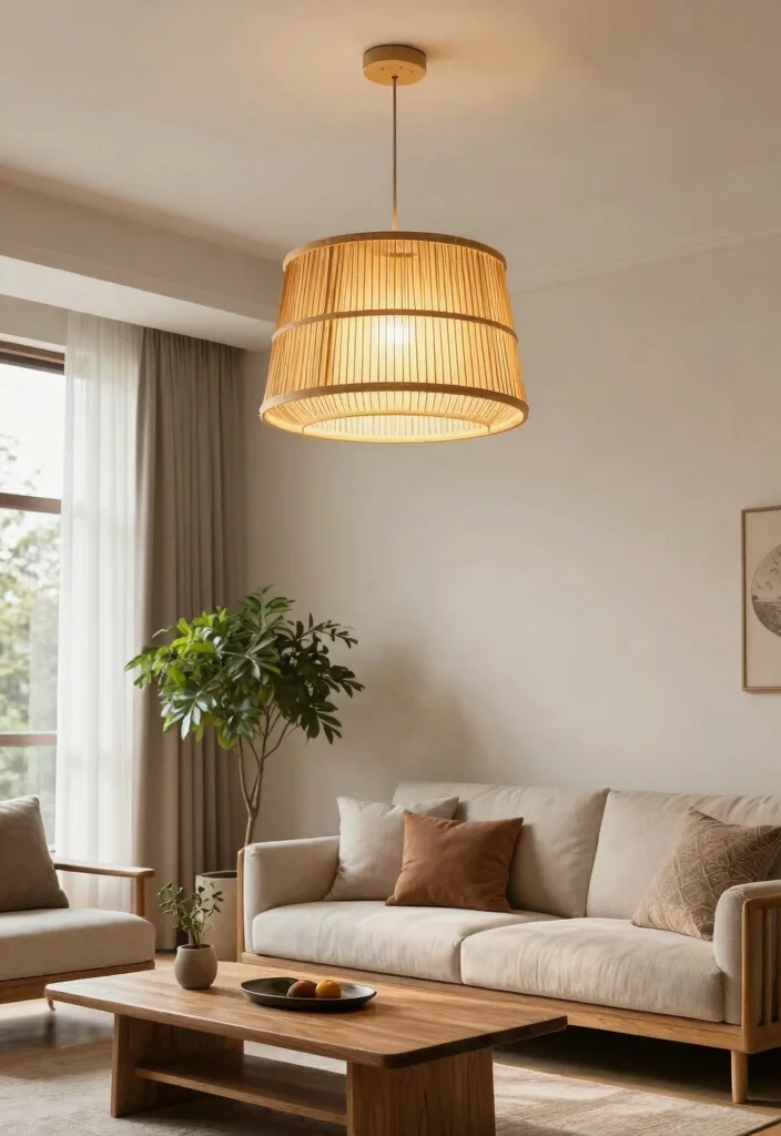 12 Living Room Pendant Light Ideas for Soft Welcoming Glow - 1. Sustainable Bamboo Pendant Lights 1