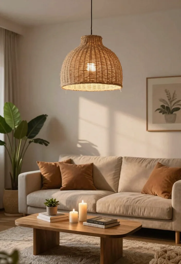 12 Living Room Pendant Light Ideas for Soft Welcoming Glow - 3. Natural Fiber Pendant Lights 1