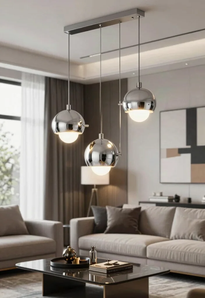 12 Living Room Pendant Light Ideas for Soft Welcoming Glow - 5. Sleek Metal Pendant Lights 1