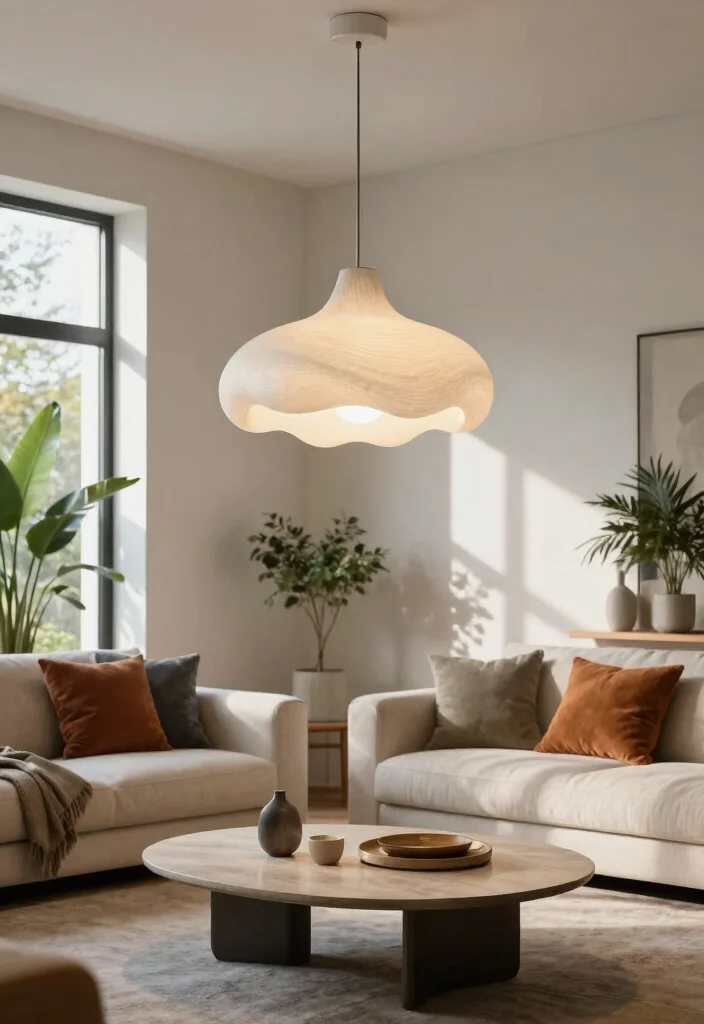 12 Living Room Pendant Light Ideas for Soft Welcoming Glow - 8. Sculptural Pendant Lights 1