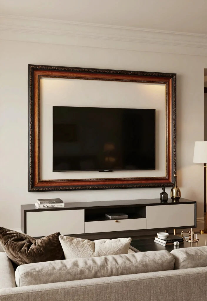 12 Living Room TV Concealment Ideas for a Clean Clutter Free Look - 12. Artful TV Frames 1