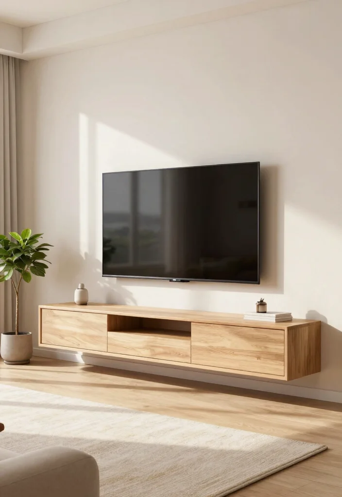 12 Living Room TV Concealment Ideas for a Clean Clutter Free Look - 8. Floating TV Console 1