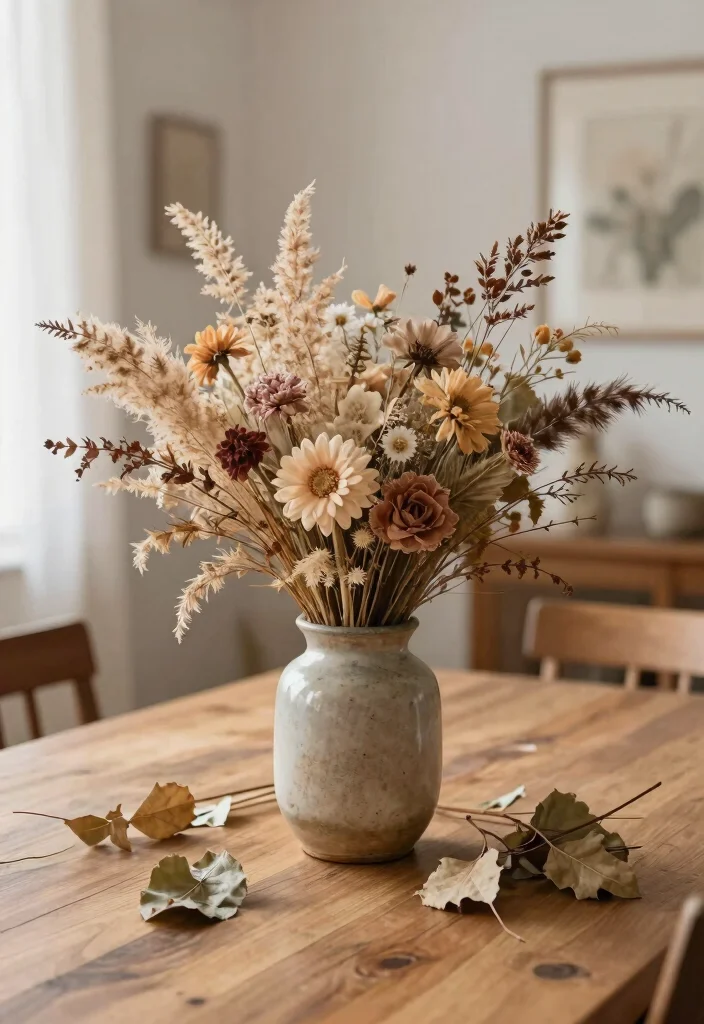 12 Modern Centerpiece Ideas to Elevate Your Dining Table Style 34 12 Modern Centerpiece Ideas to Elevate Your Dining Table Style - 4. Dried Floral Arrangements 1