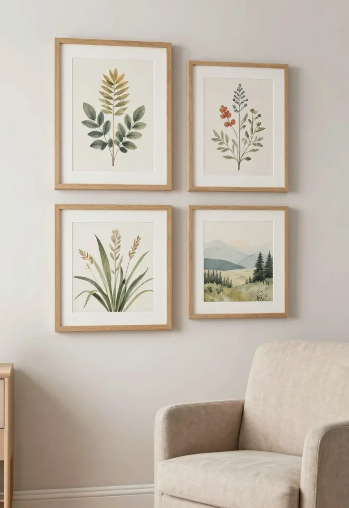 12 Modern Wall Decor Ideas for a Fresh Living Room Update - 10. Nature-Inspired Prints 1
