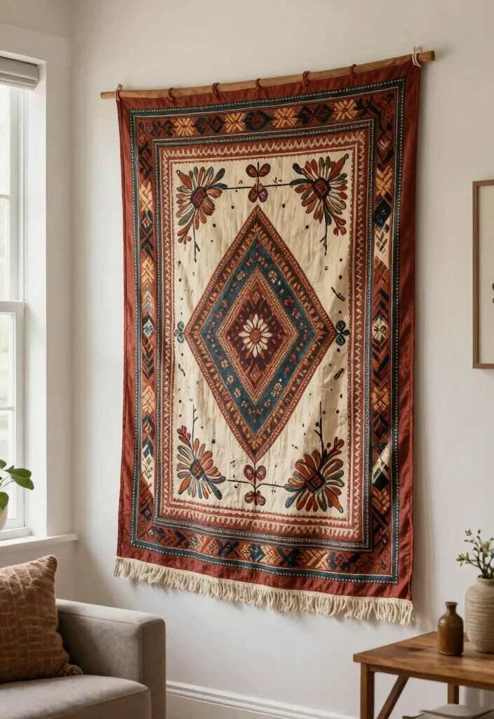 12 Modern Wall Decor Ideas for a Fresh Living Room Update - 11. Sustainable Fabric Wall Art 1