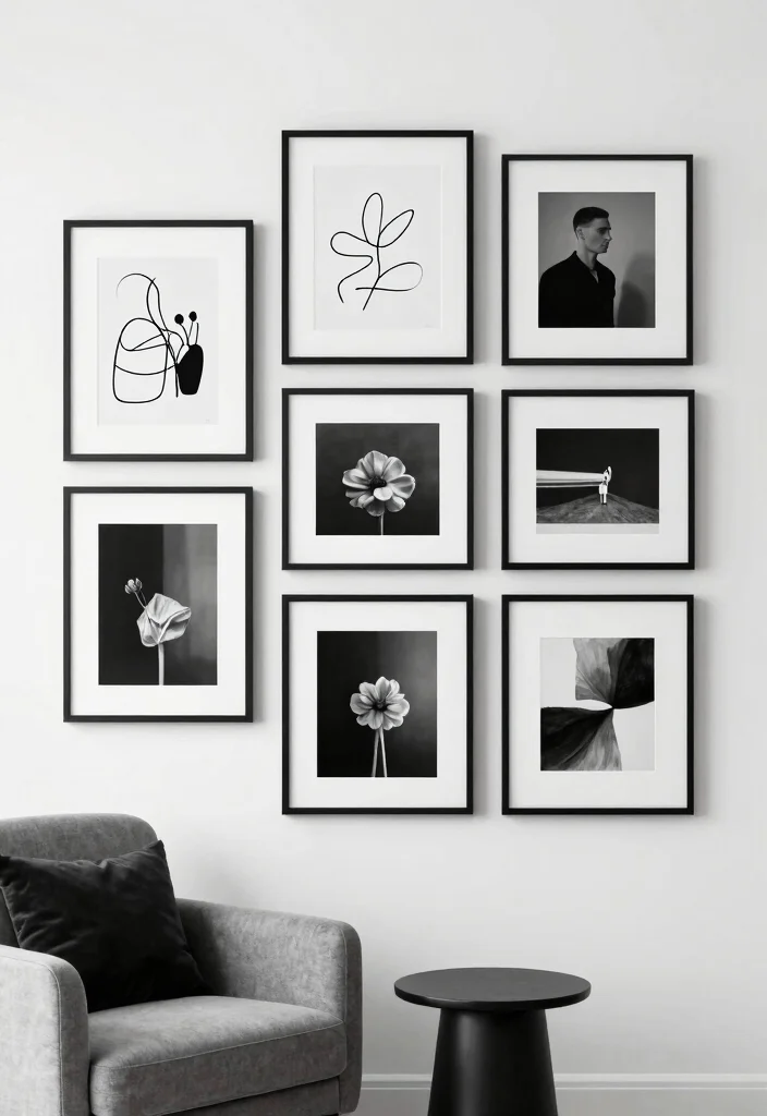 12 Modern Wall Decor Ideas for a Fresh Living Room Update - 6. Minimalist Gallery Wall 1