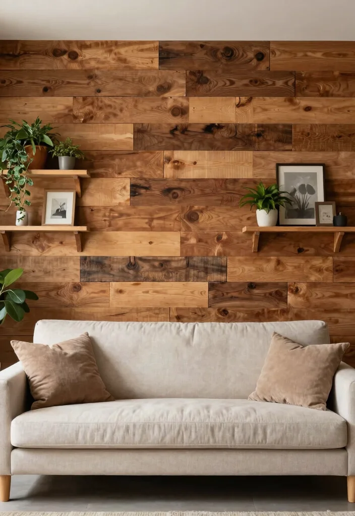 12 Modern Wall Decor Ideas for a Fresh Living Room Update - 7. Eco-Conscious Wooden Accents 1