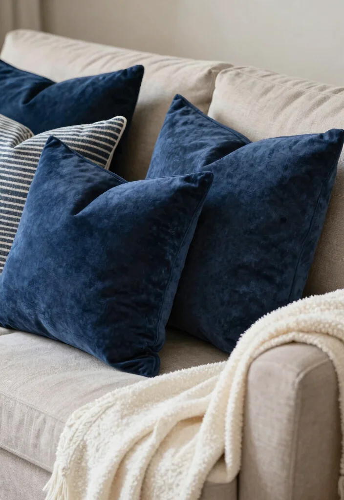 12 Navy Living Room Accents to Create Depth and Warmth - 1. Navy Blue Throw Pillows 1