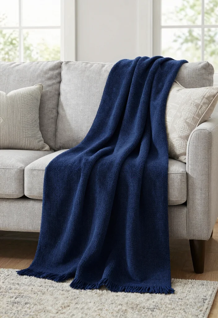 12 Navy Living Room Accents to Create Depth and Warmth - 10. Navy Blue Decorative Throws 1