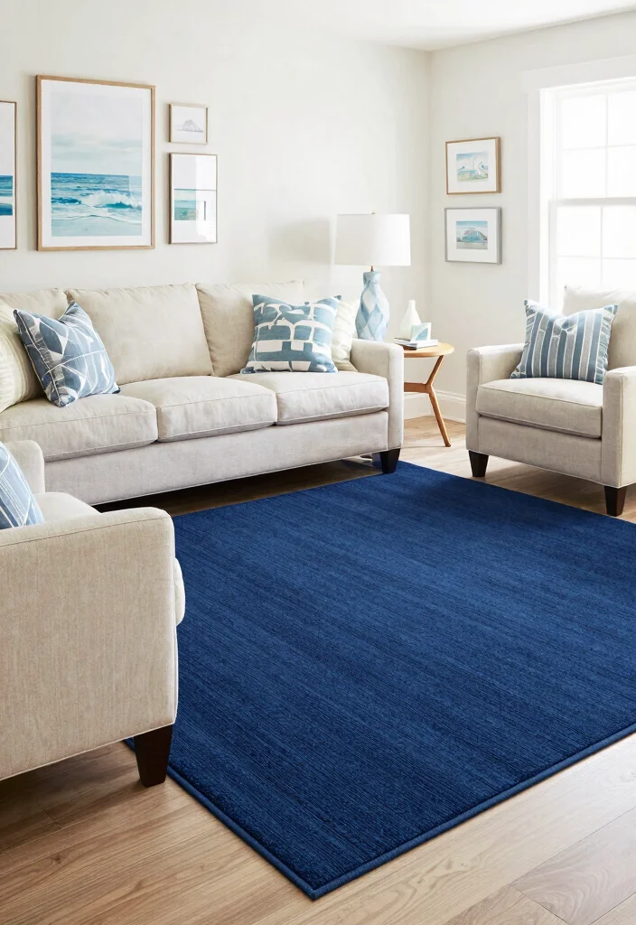 12 Navy Living Room Accents to Create Depth and Warmth - 4. Navy Blue Rugs 1