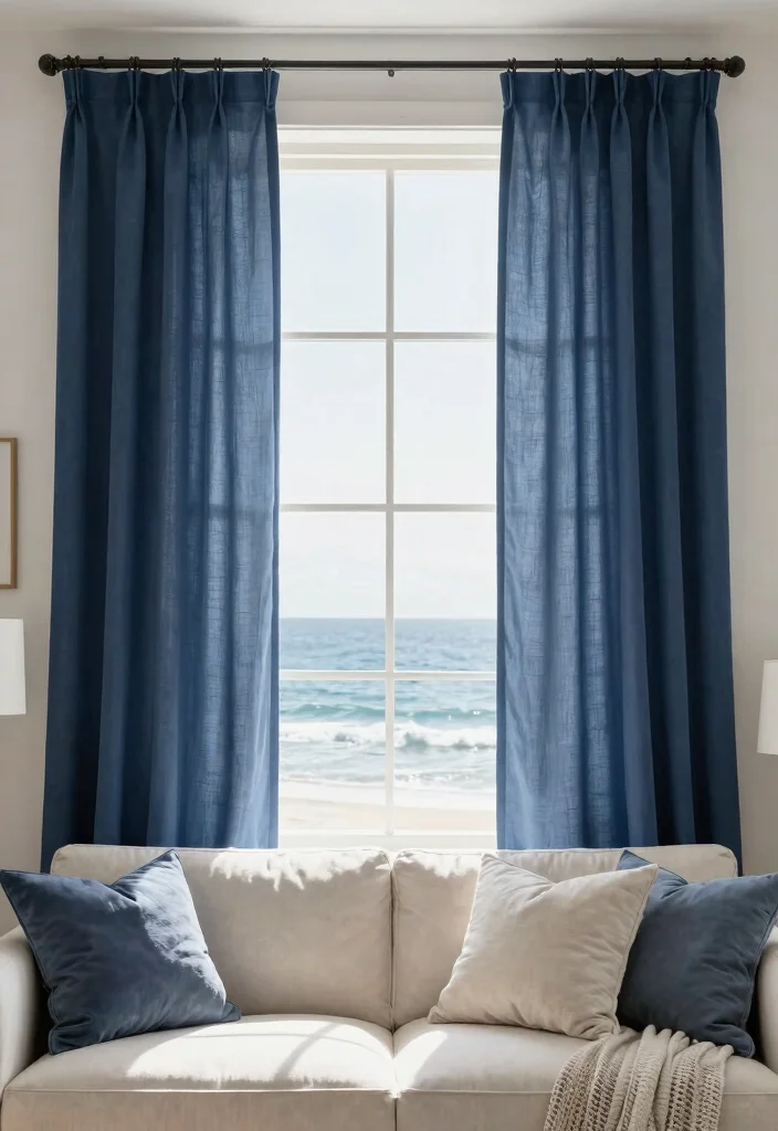 12 Navy Living Room Accents to Create Depth and Warmth - 5. Navy Blue Curtains 1