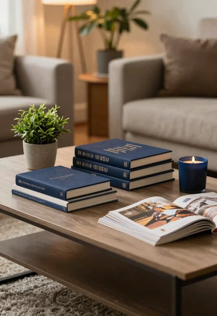 12 Navy Living Room Accents to Create Depth and Warmth - 9. Navy Blue Books and Magazines 1