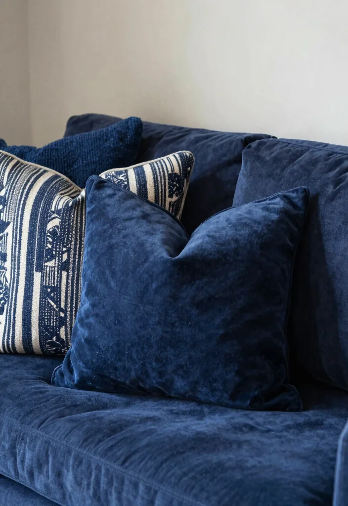 12 Navy Sofa Living Room Decor Ideas for a Bold Stylish Space 1 12 Navy Sofa Living Room Decor Ideas for a Bold Stylish Space - 1. Embrace Textured Navy Blue Accent Pillows 1