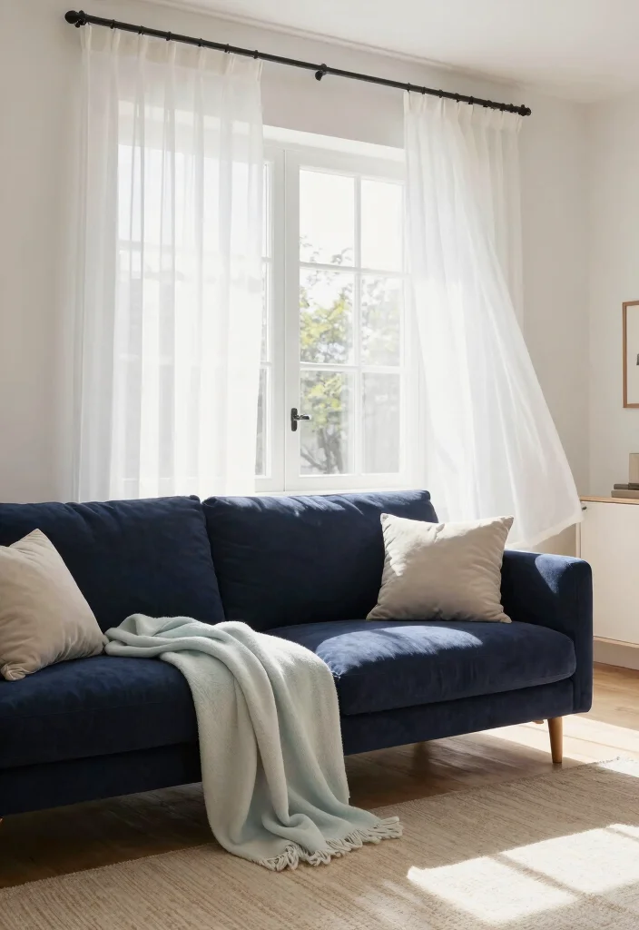 12 Navy Sofa Living Room Decor Ideas for a Bold Stylish Space 34 12 Navy Sofa Living Room Decor Ideas for a Bold Stylish Space - 4. Bright, Natural Textiles 1