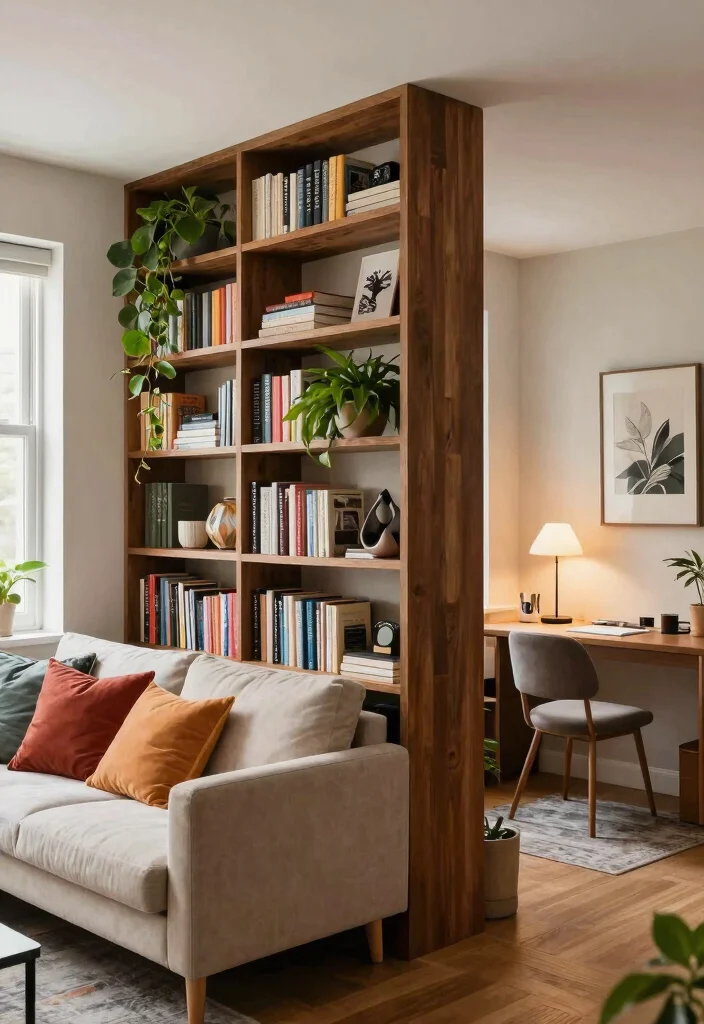 12 Open Concept Room Partition Ideas for Flexible Home Layouts 12 12 Open Concept Room Partition Ideas for Flexible Home Layouts - 2. Bookshelves as Room Dividers 1