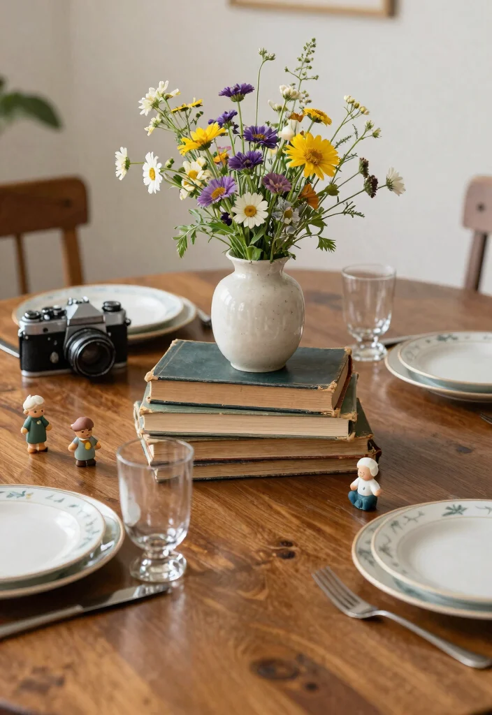 12 Seasonal Table Centerpiece Ideas to Refresh Your Dining Space 111 12 Seasonal Table Centerpiece Ideas to Refresh Your Dining Space - 11. Upcycled Vintage Vibe 1