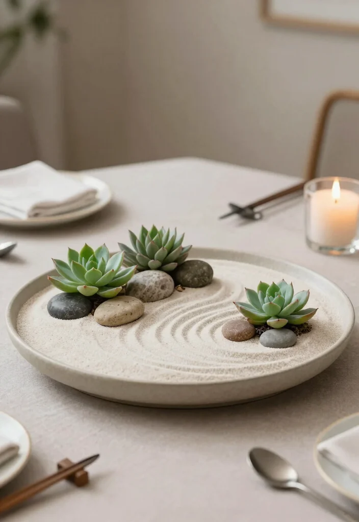 12 Seasonal Table Centerpiece Ideas to Refresh Your Dining Space 89 12 Seasonal Table Centerpiece Ideas to Refresh Your Dining Space - 9. Minimalist Zen Garden 1
