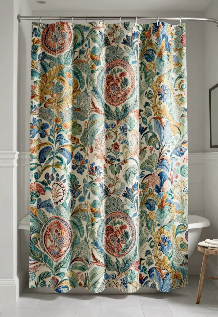 12 Shower Curtain Ideas Bathroom for a Fresh Updated Look - 11. Artistic Wallpaper Fabrics 1