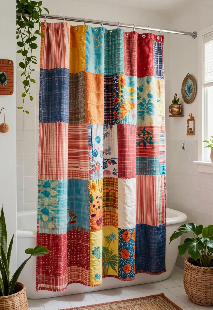 12 Shower Curtain Ideas Bathroom for a Fresh Updated Look - 3. Upcycled Fabric Fun 1