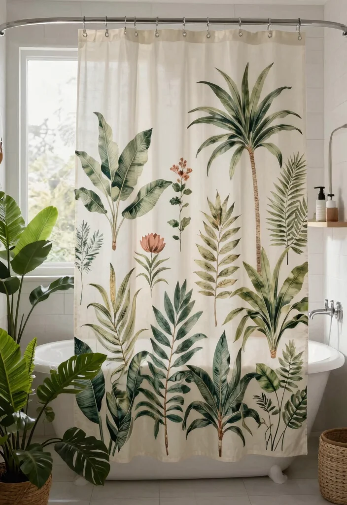 12 Shower Curtain Ideas Bathroom for a Fresh Updated Look - 7. Nature-Inspired Prints 1