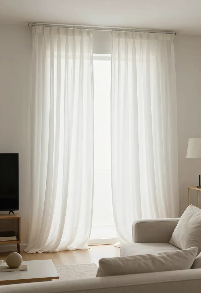 12 Stylish TV Disguise Ideas That Blend Perfectly into Your Decor - 11. Minimalist Curtains 1