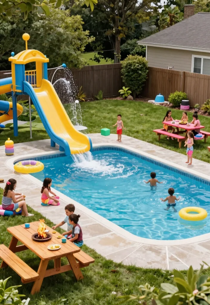 12 Swimming Pool Backyard Ideas for a Fresh Resort Feel - 6. Family Fun Zone 1