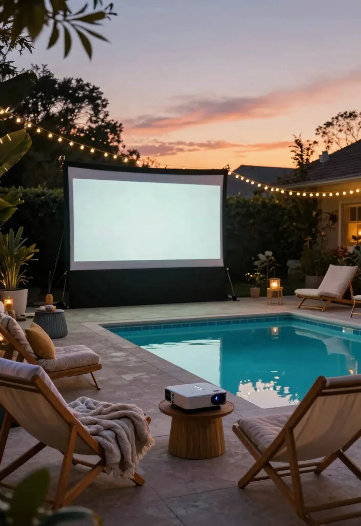 12 Swimming Pool Backyard Ideas for a Fresh Resort Feel - 8. Poolside Cinema 1