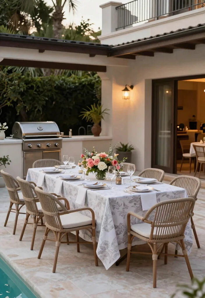 12 Swimming Pool Backyard Ideas for a Fresh Resort Feel - 9. Elegant Poolside Dining 1