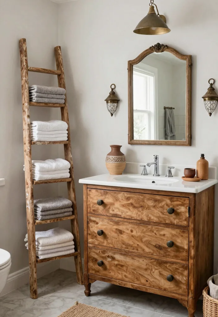 14 Bathroom Decor Ideas to Refresh Your Space Effortlessly - 6. Upcycled Decor Elements 1