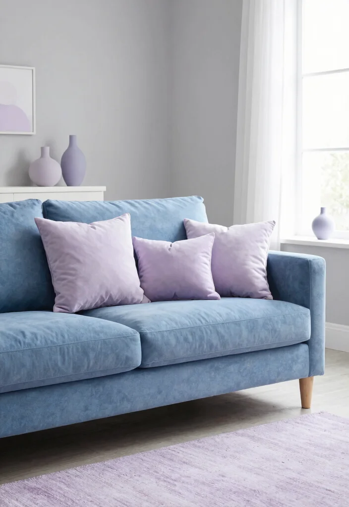 14 Blue Couch Living Room Color Schemes for a Cohesive Look - 13. Light Lavender: Soft and Soothing 1