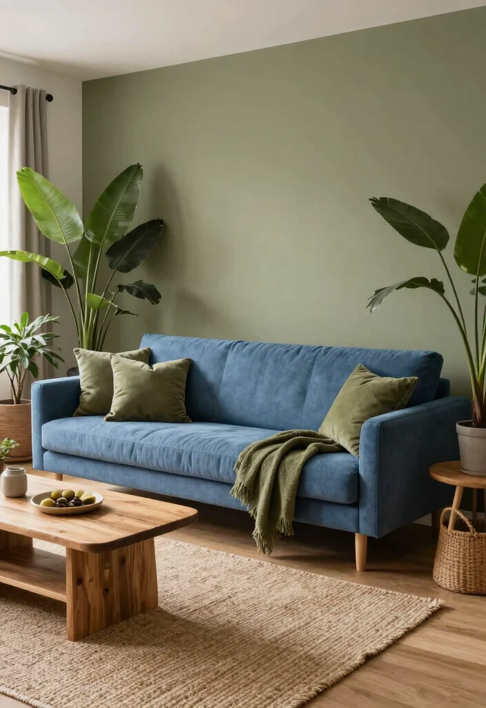 14 Blue Couch Living Room Color Schemes for a Cohesive Look - 7. Earthy Olive: A Natural Retreat 1