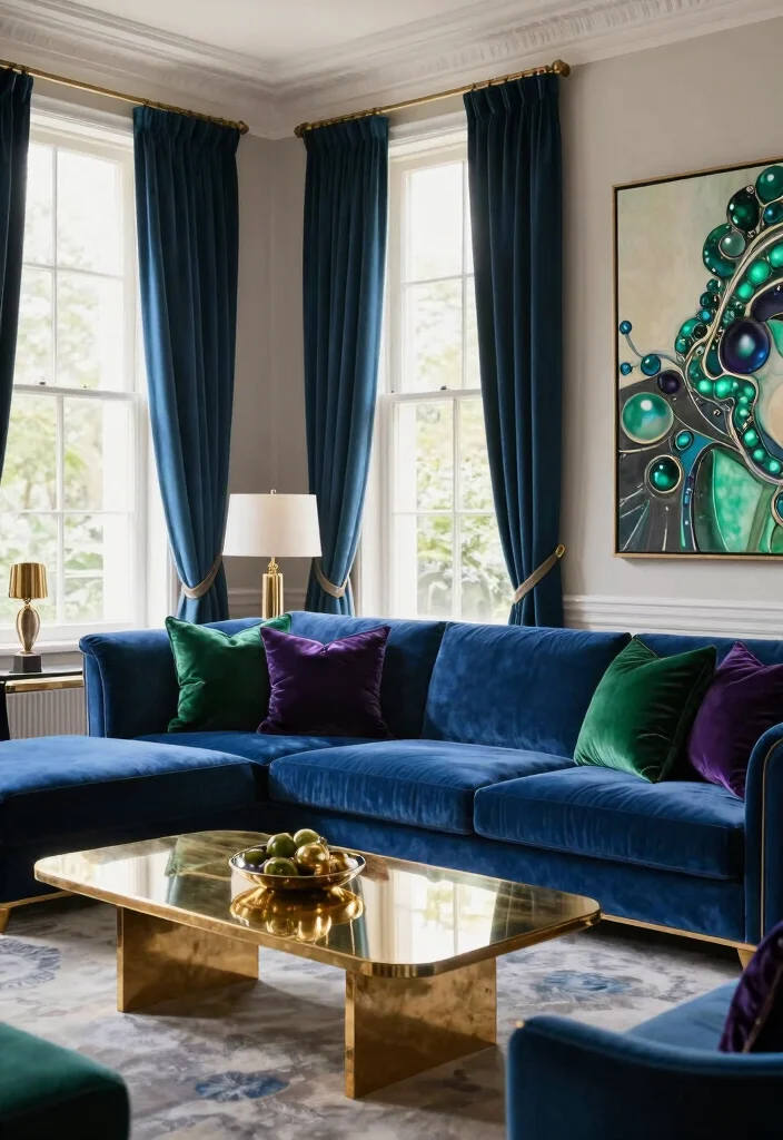 14 Blue Couch Living Room Color Schemes for a Cohesive Look - 8. Jewel Tones: Luxe and Elegant 1