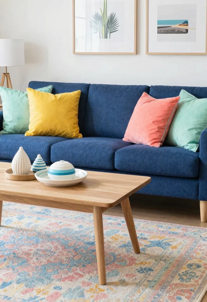 14 Dark Blue Couch Decor Ideas for a Polished Contemporary Vibe - 1. Bright and Breezy Accents 1
