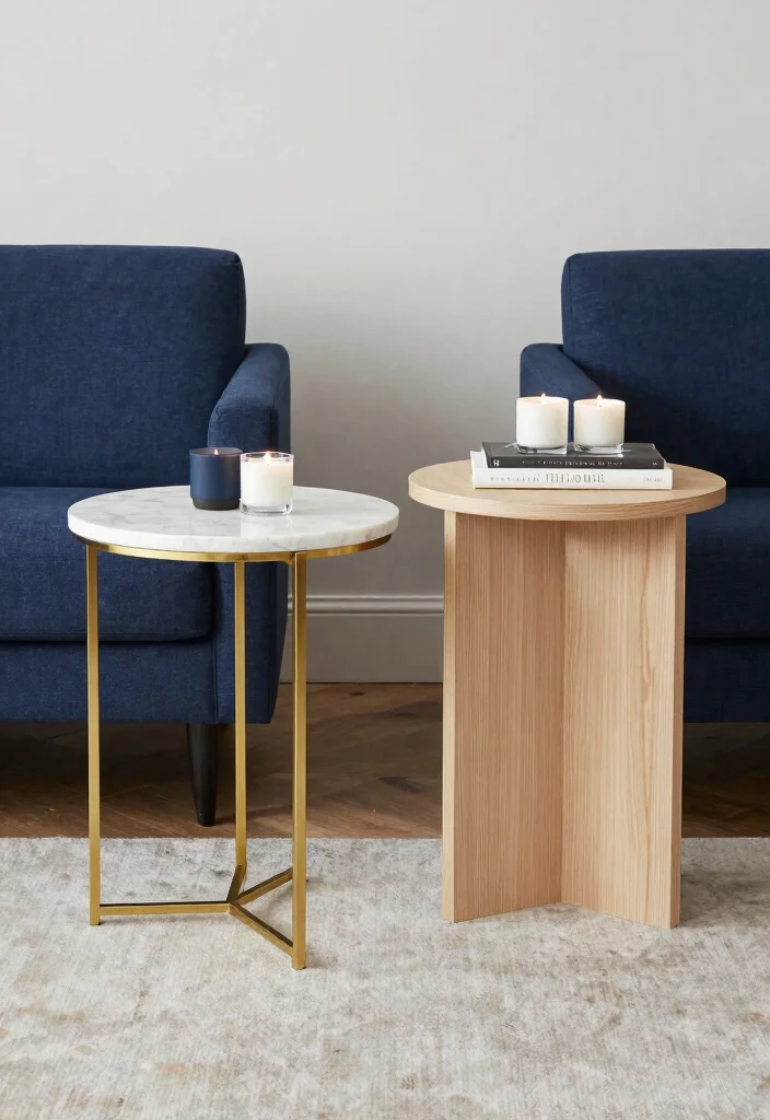 14 Dark Blue Couch Decor Ideas for a Polished Contemporary Vibe - 10. Chic Side Tables 1