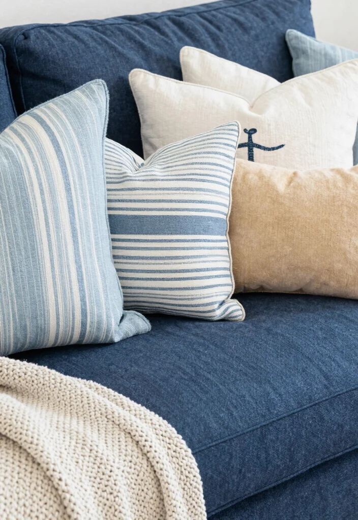 14 Dark Blue Couch Decor Ideas for a Polished Contemporary Vibe - 11. Coastal-Inspired Textiles 1