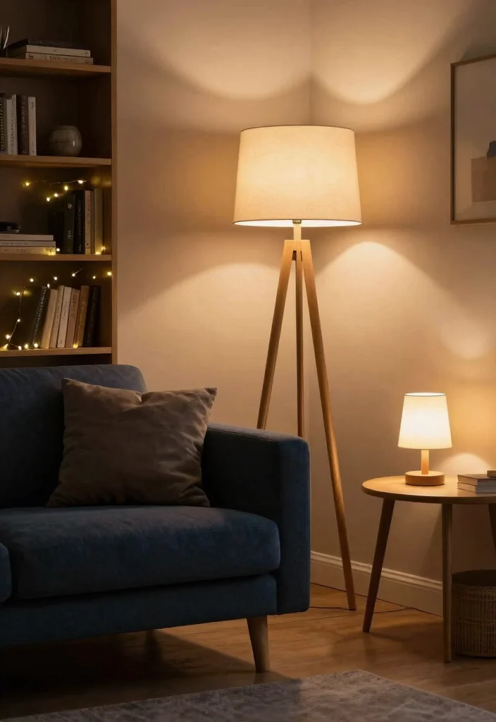 14 Dark Blue Couch Decor Ideas for a Polished Contemporary Vibe - 12. Accent Lighting 1