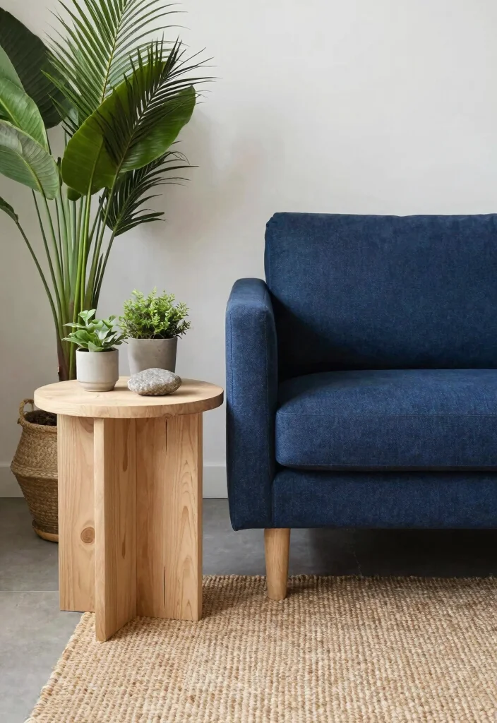14 Dark Blue Couch Decor Ideas for a Polished Contemporary Vibe - 6. Contrast with Natural Elements 1