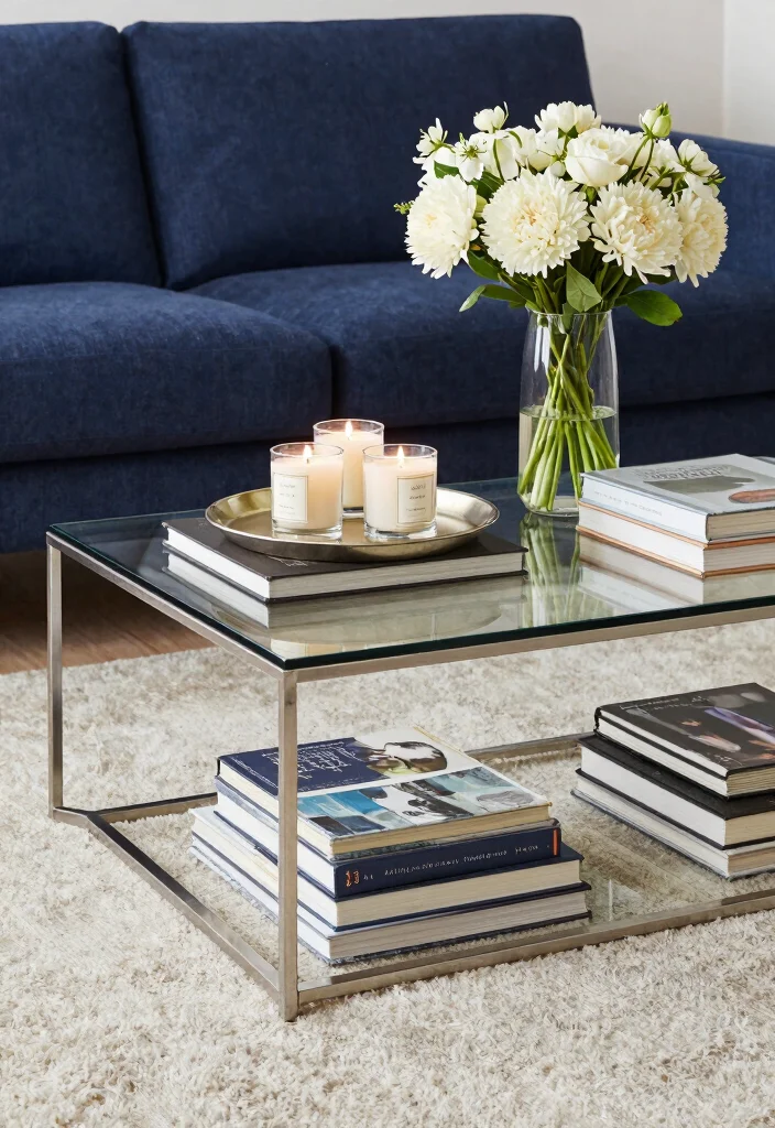 14 Dark Blue Couch Decor Ideas for a Polished Contemporary Vibe - 7. Statement Coffee Table 1
