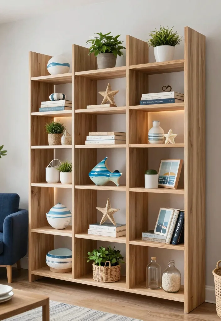 14 Dark Blue Couch Decor Ideas for a Polished Contemporary Vibe - 9. Functional Yet Stylish Shelving 1