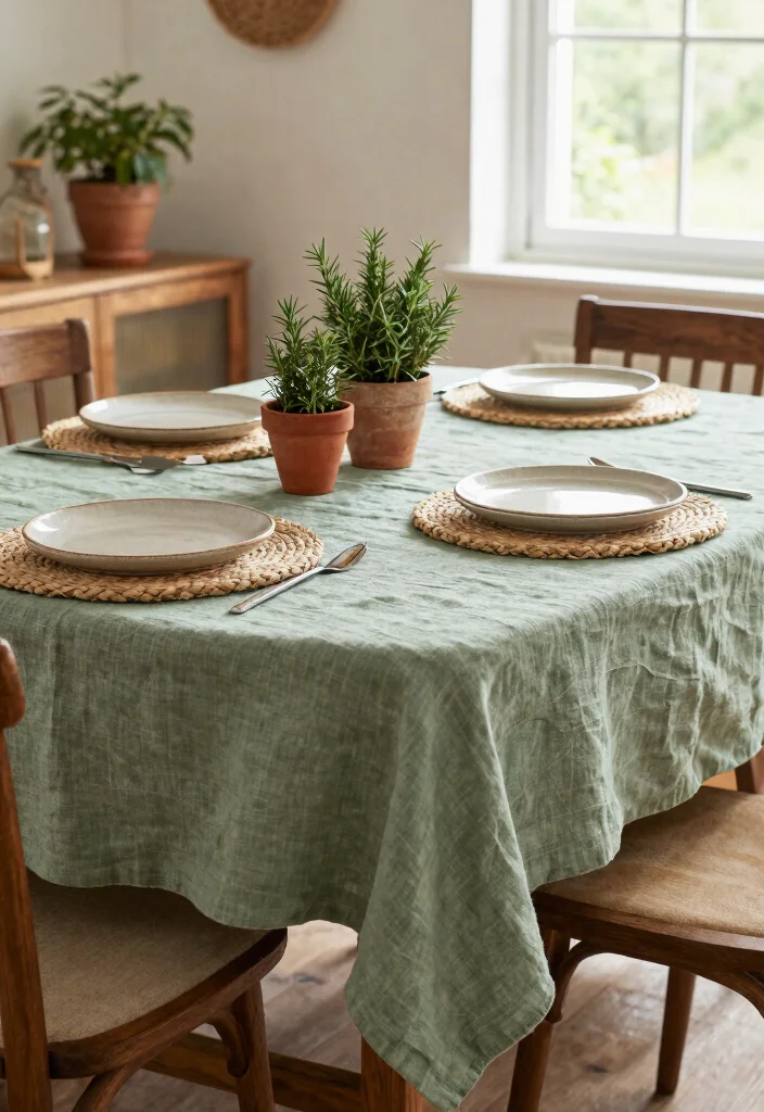 14 Dining Table Decor Ideas for a Beautiful Everyday Setup 1 14 Dining Table Decor Ideas for a Beautiful Everyday Setup - 1. Organic Linen Tablecloth 1