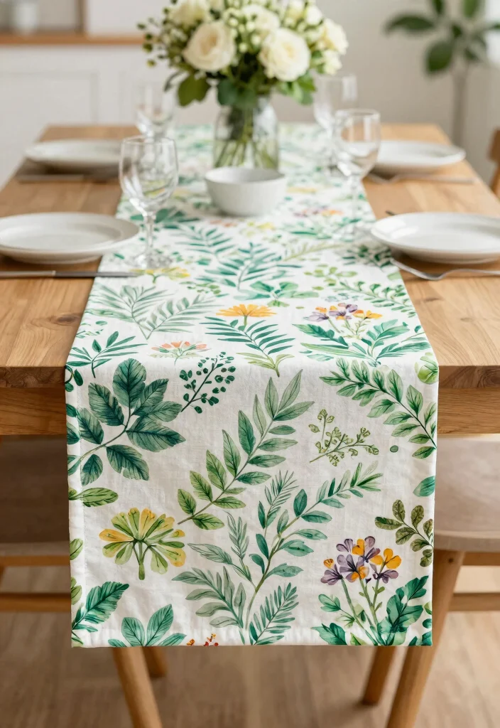 14 Dining Table Decor Ideas for a Beautiful Everyday Setup 100 14 Dining Table Decor Ideas for a Beautiful Everyday Setup - 10. Botanical Prints as Table Runner 1