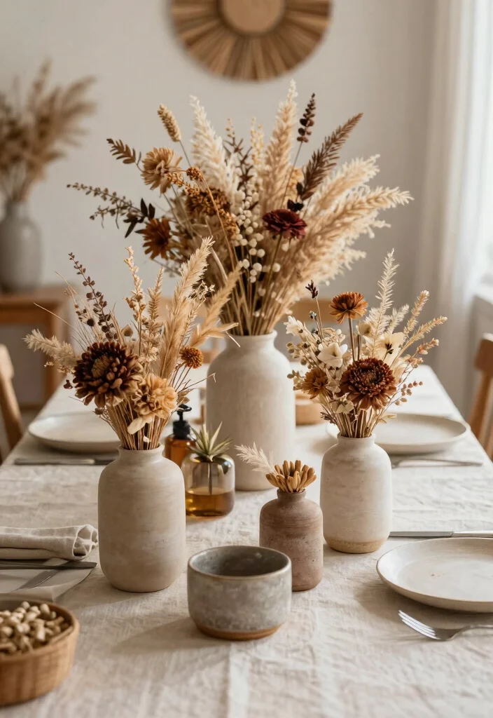 14 Dining Table Decor Ideas for a Beautiful Everyday Setup 122 14 Dining Table Decor Ideas for a Beautiful Everyday Setup - 12. Dried Flower Arrangements 1