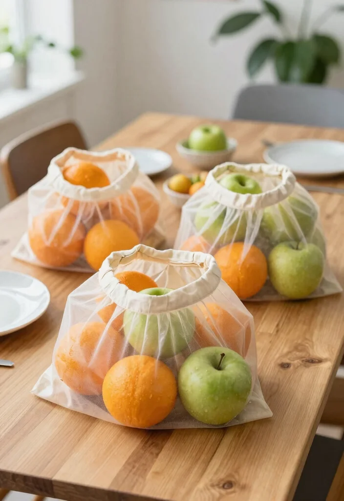 14 Dining Table Decor Ideas for a Beautiful Everyday Setup 12 14 Dining Table Decor Ideas for a Beautiful Everyday Setup - 2. Reusable Produce Bags as Accents 1