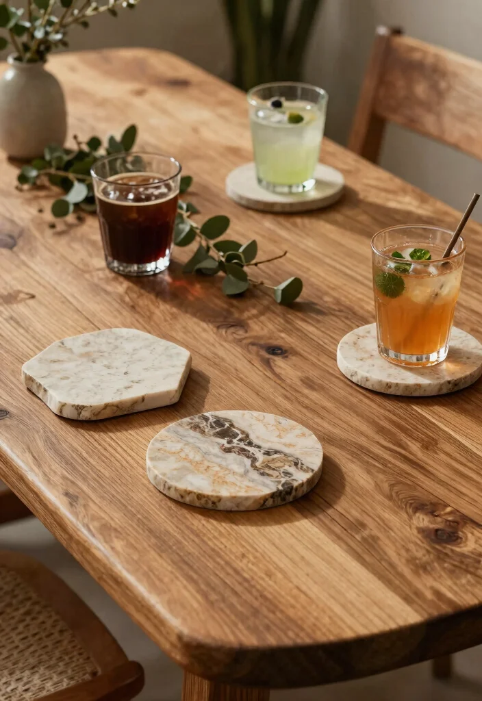 14 Dining Table Decor Ideas for a Beautiful Everyday Setup 78 14 Dining Table Decor Ideas for a Beautiful Everyday Setup - 8. Natural Stone Coasters 1